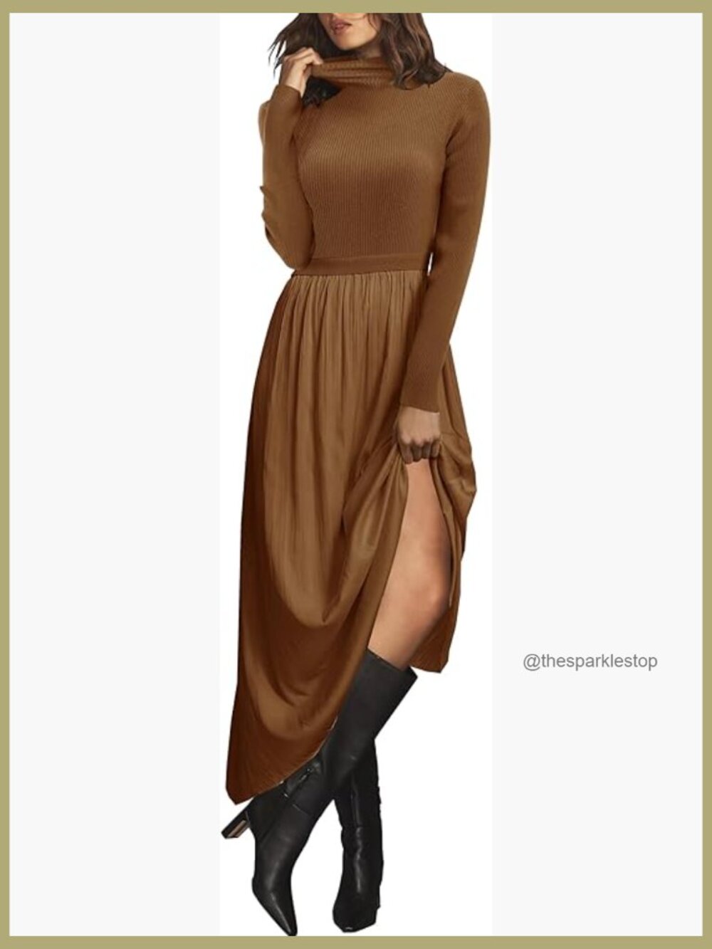Mock Turtleneck Long Sleeve Ribbed Knit Maxi Sweater Dress